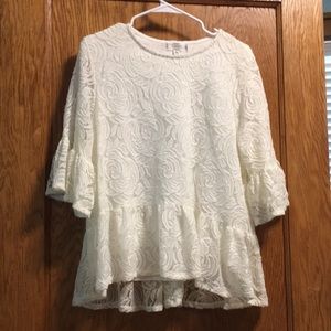 NWOT cream lace ruffle top XL